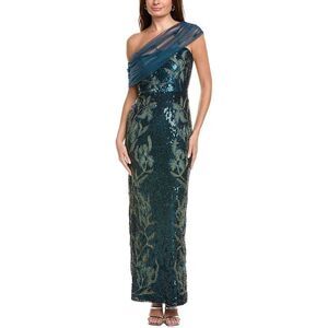 Theia Womens  Jude Beaded Gown, Green